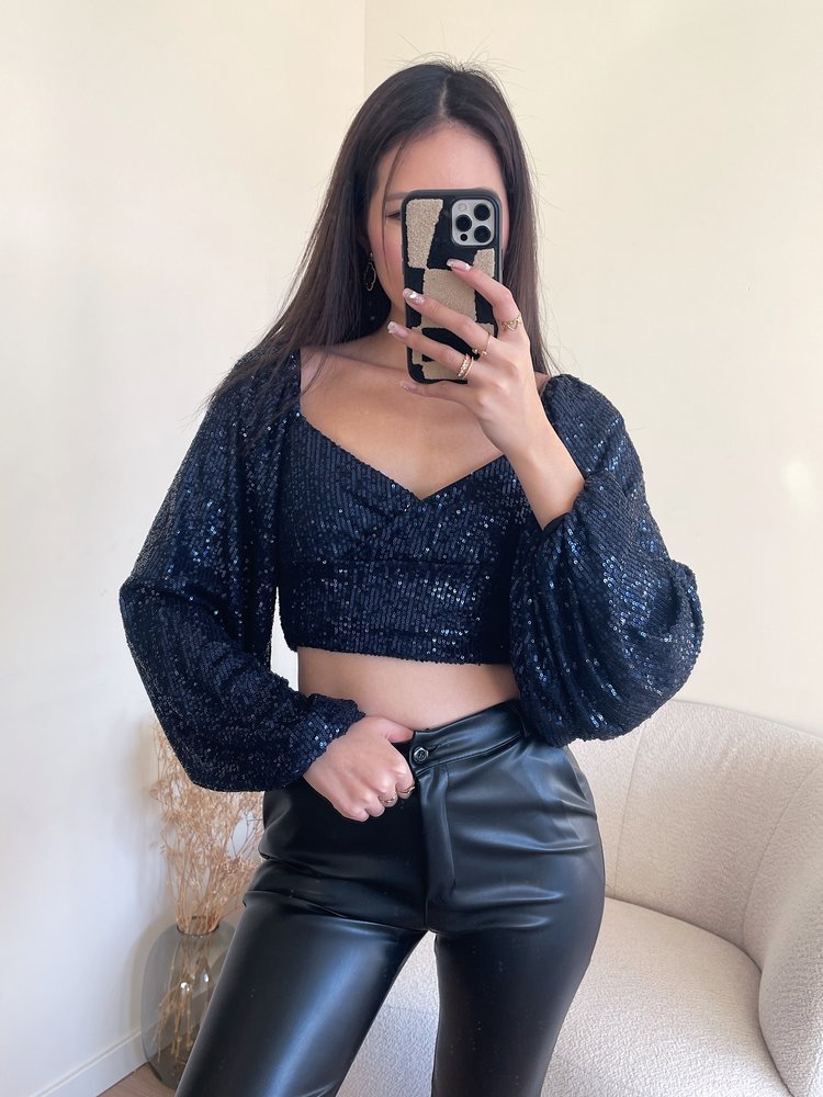 Mirah Sequin Crop Top / Navy Blue