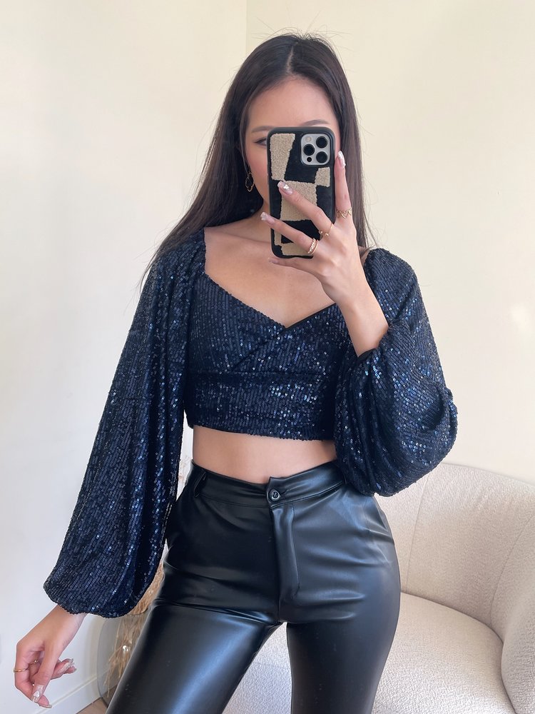 Mirah Sequin Crop Top / Navy Blue