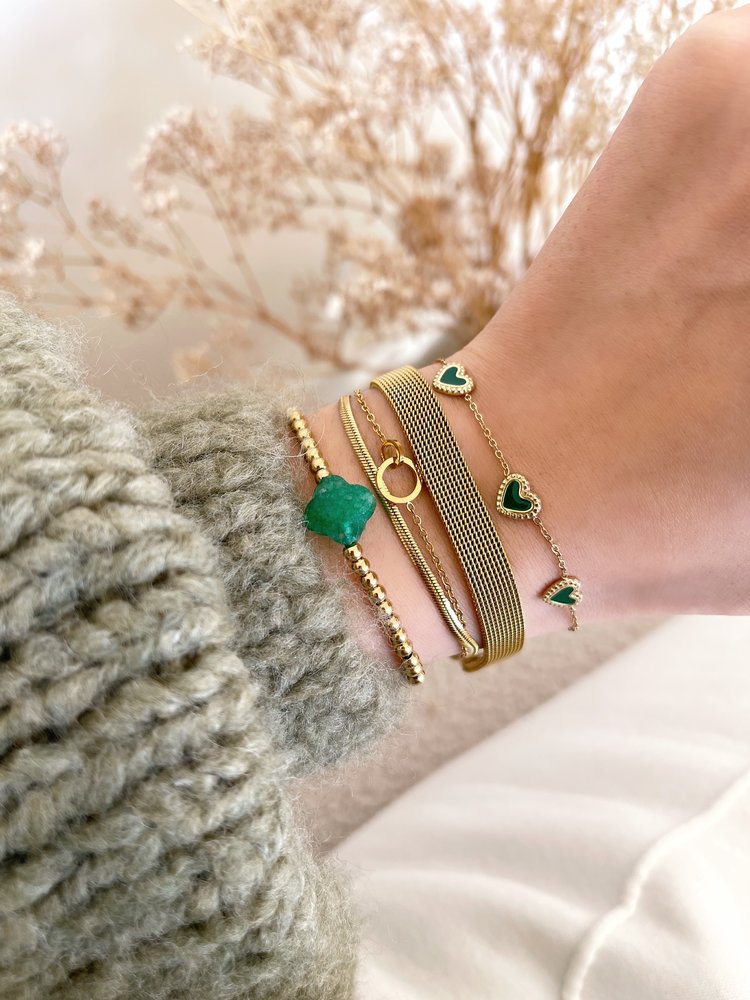 Gold Clover Beads Bracelet / Green
