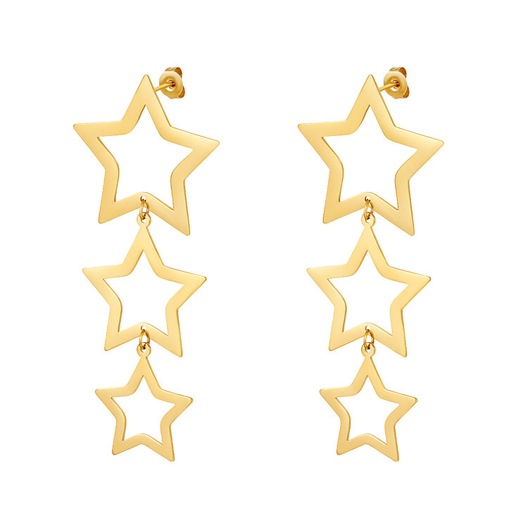 Gold Bold Triple Stars Earrings