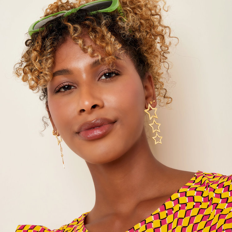 Gold Bold Triple Stars Earrings