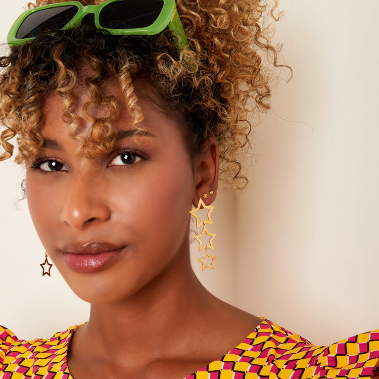 Gold Bold Triple Stars Earrings