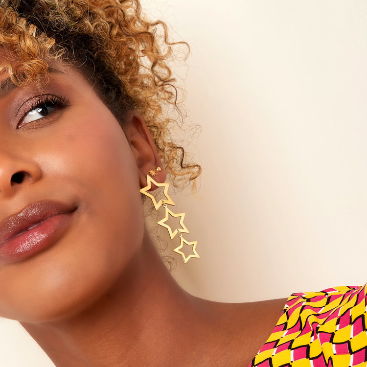 Gold Bold Triple Stars Earrings