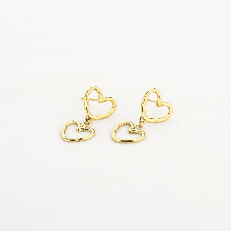 Gold Double Heart Earrings