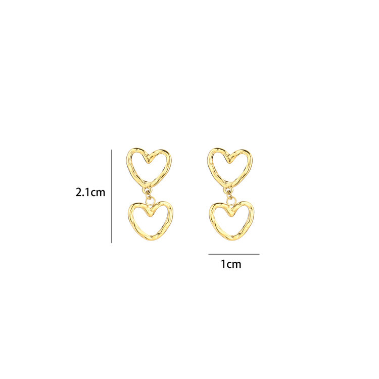 Gold Double Heart Earrings