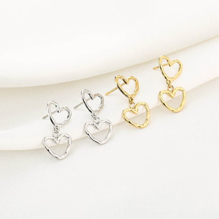 Gold Double Heart Earrings