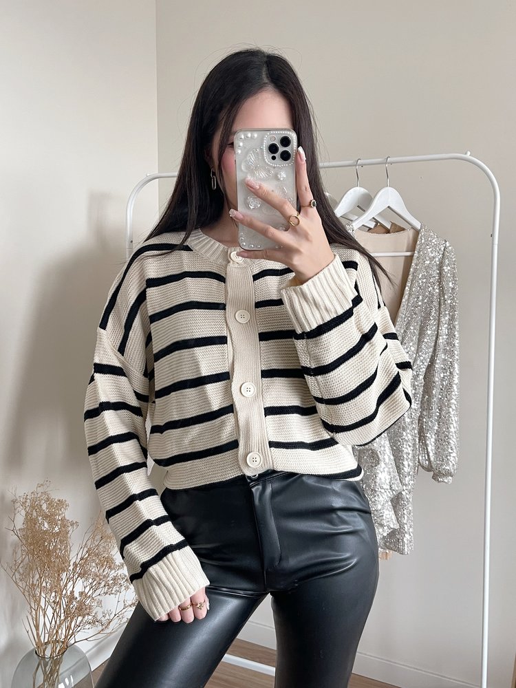 Ruth Striped Cardigan / Ecru
