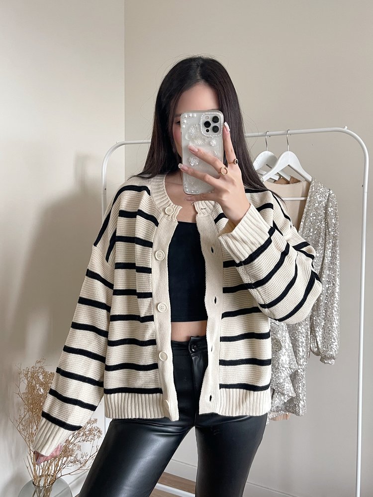 Ruth Striped Cardigan / Ecru