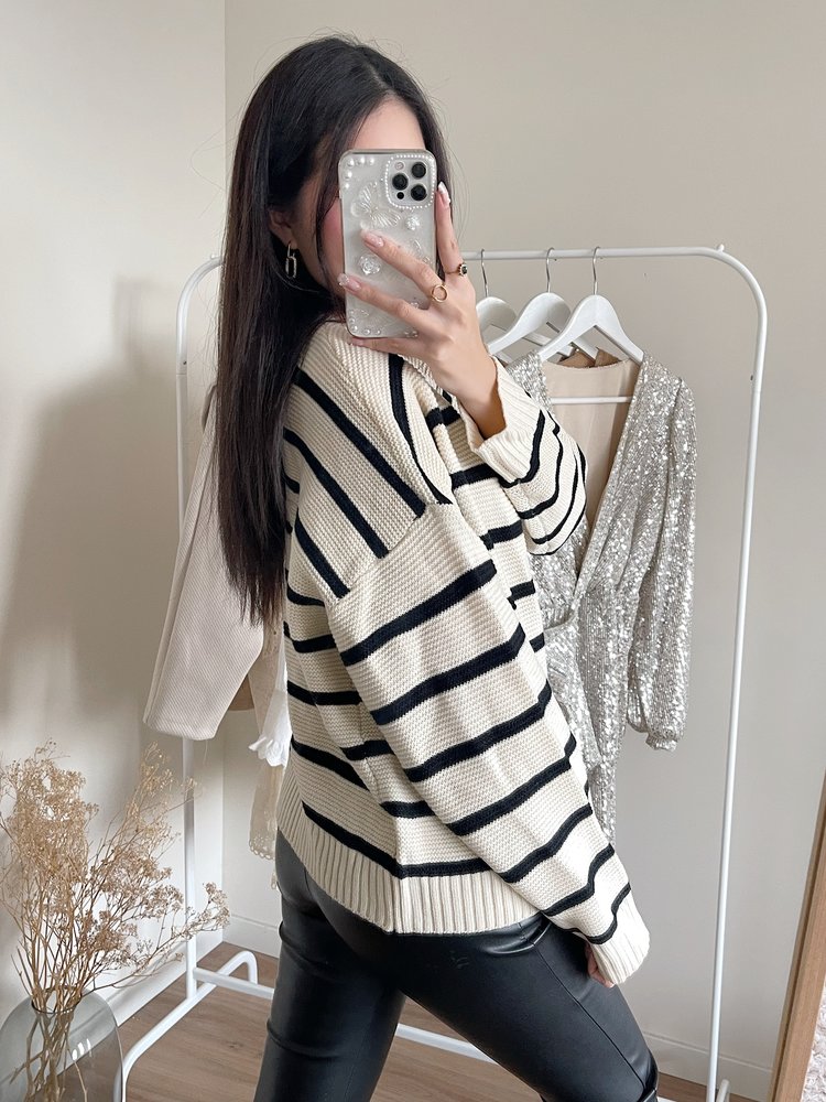 Ruth Striped Cardigan / Ecru