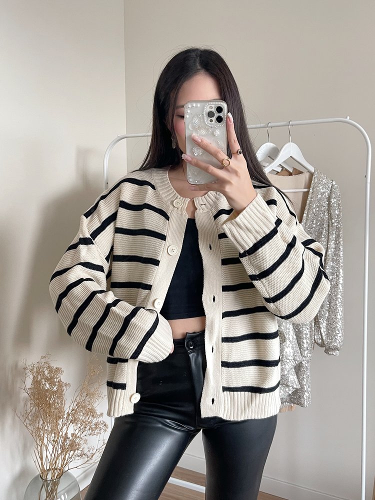 Ruth Striped Cardigan / Ecru