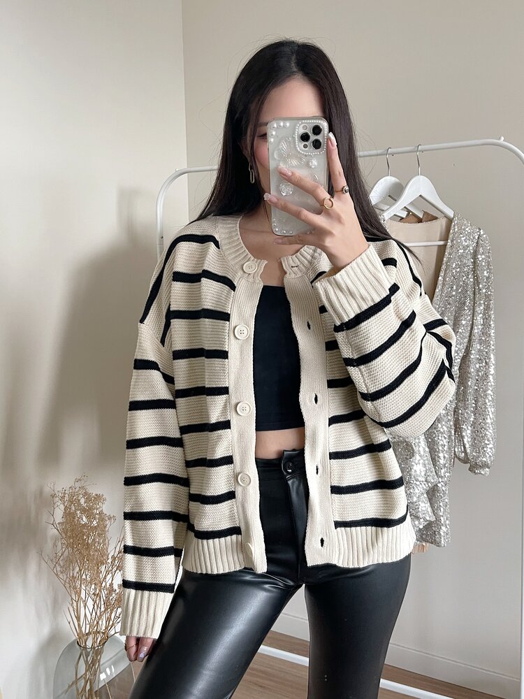 Ruth Striped Cardigan / Ecru