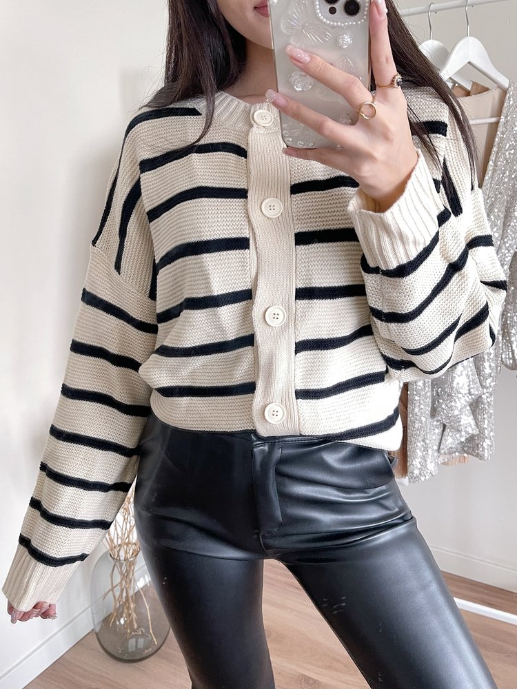 Ruth Striped Cardigan / Ecru
