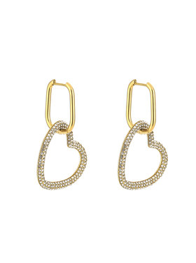 Gold Linked Heart Rhinestone Earrings