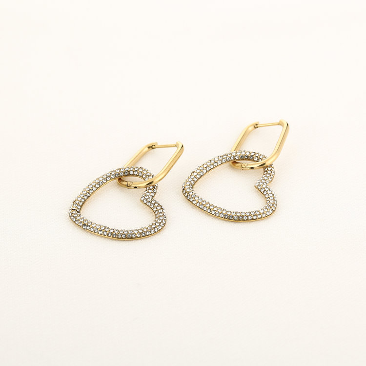 Gold Linked Heart Rhinestone Earrings