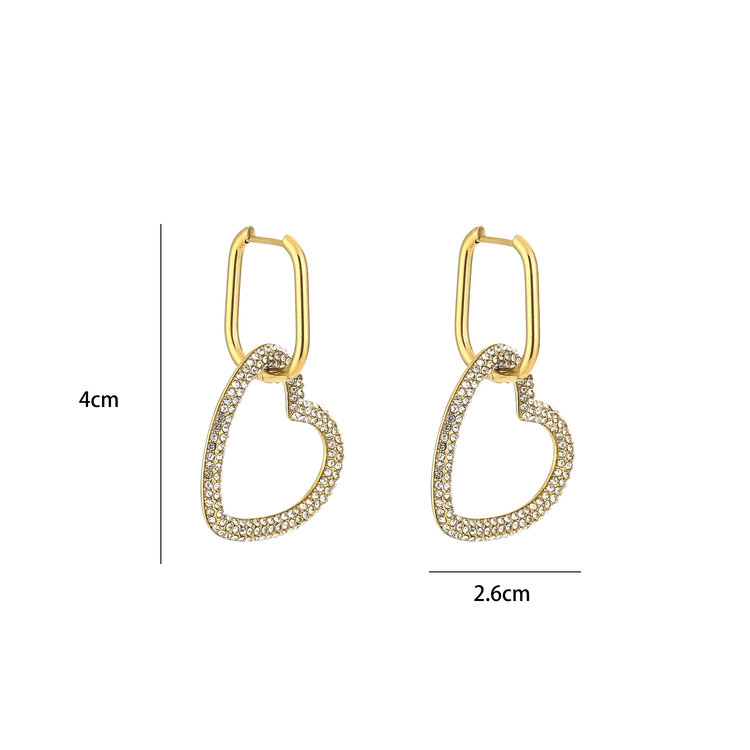 Gold Linked Heart Rhinestone Earrings