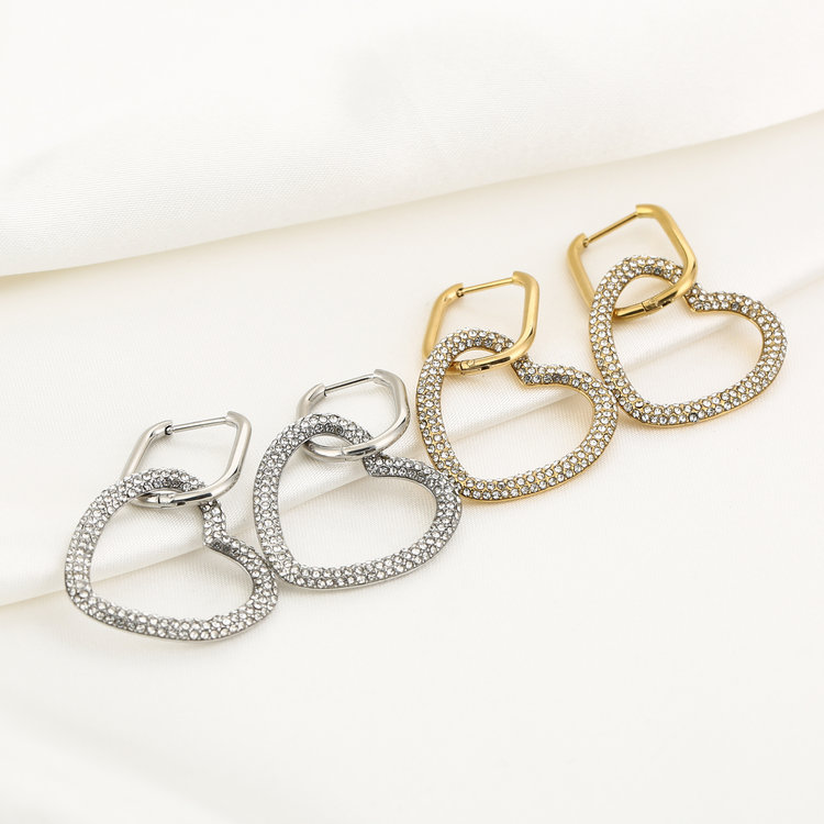 Gold Linked Heart Rhinestone Earrings