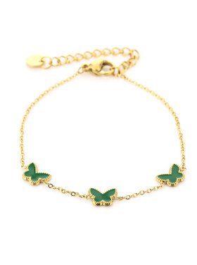 Gold Dainty Butterfly Bracelet / Green