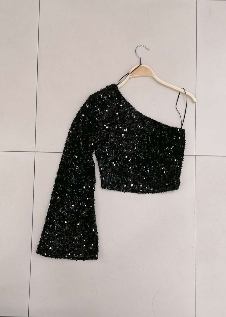 Felice Sequin Crop Top / Black