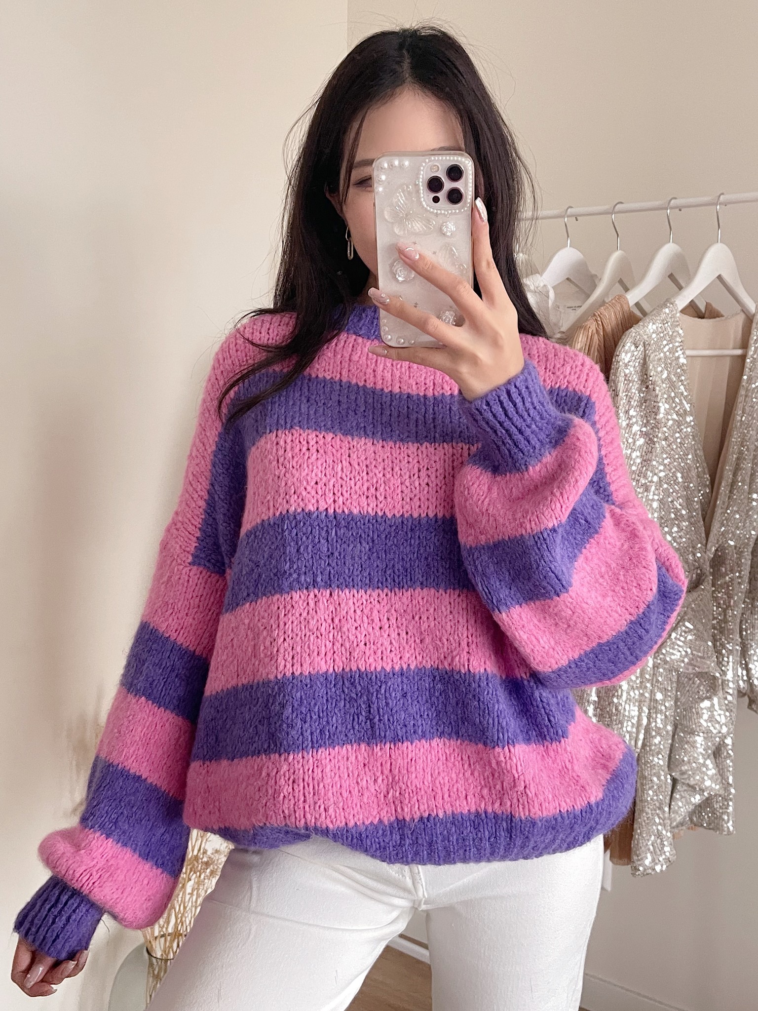 Juna Oversized Striped Sweater / Purple Pink - Hello My Love