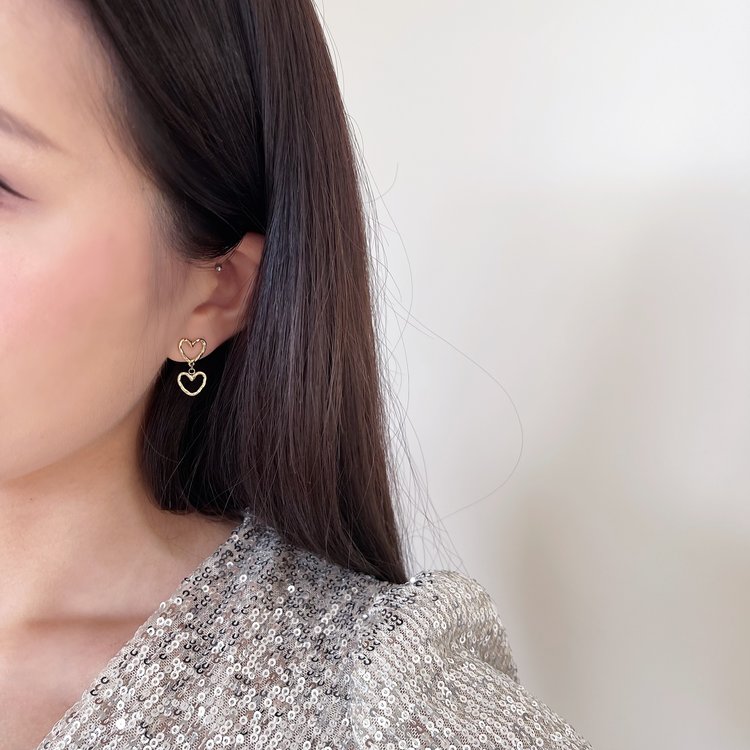 Gold Double Heart Earrings