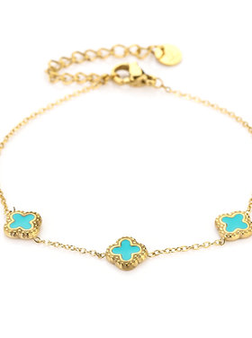 Gold Triple Clover Bracelet / Turquoise
