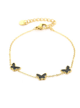 Gold Dainty Butterfly Bracelet / Black