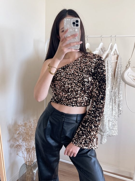 Dasha Sequin Crop Top / Beige