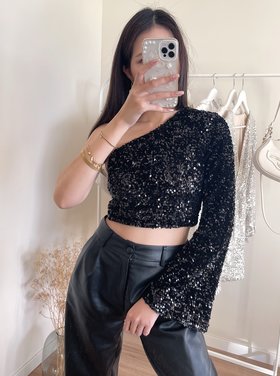 Felice Sequin Crop Top / Black