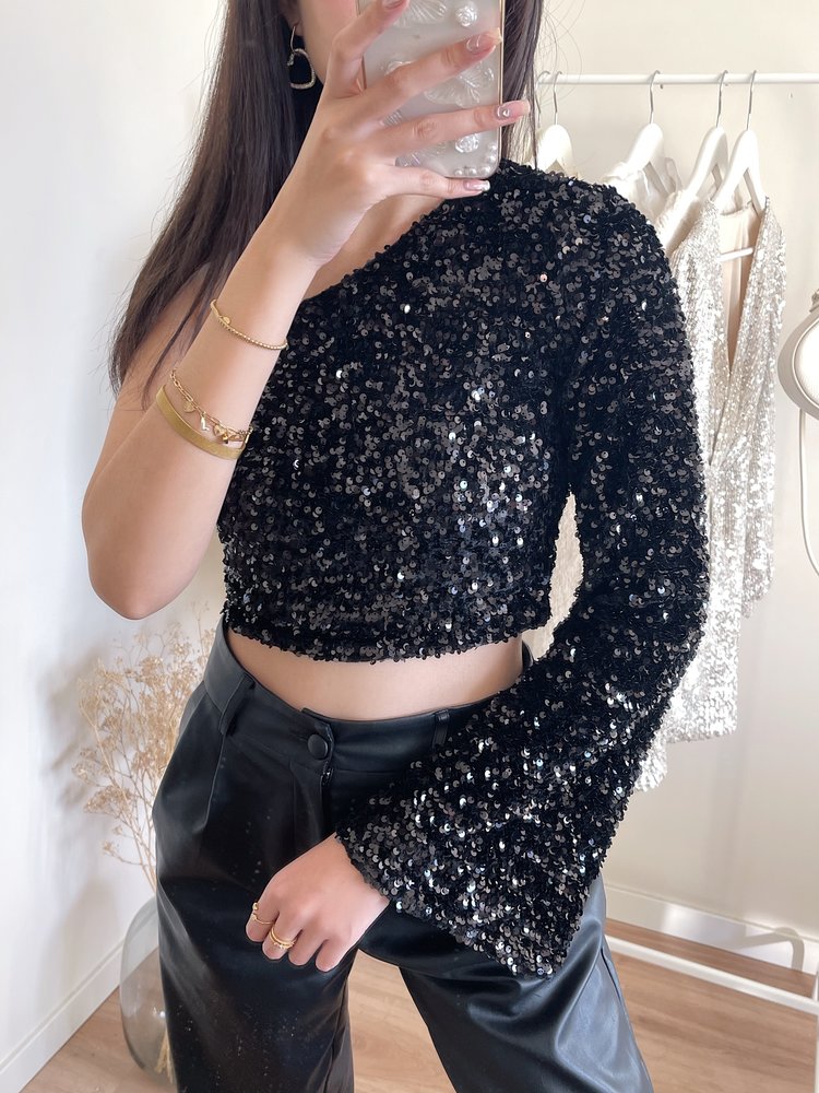 Felice Sequin Crop Top / Black