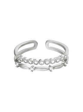 Silver Sparkle Stones Double Ring / Stainless Steel