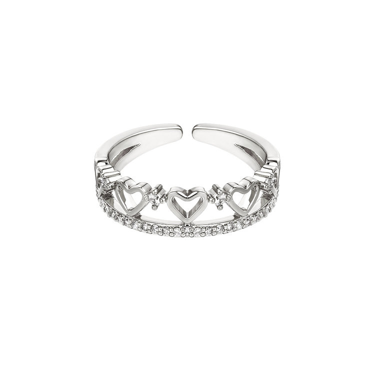 Silver Cute Sparkle Heart Ring
