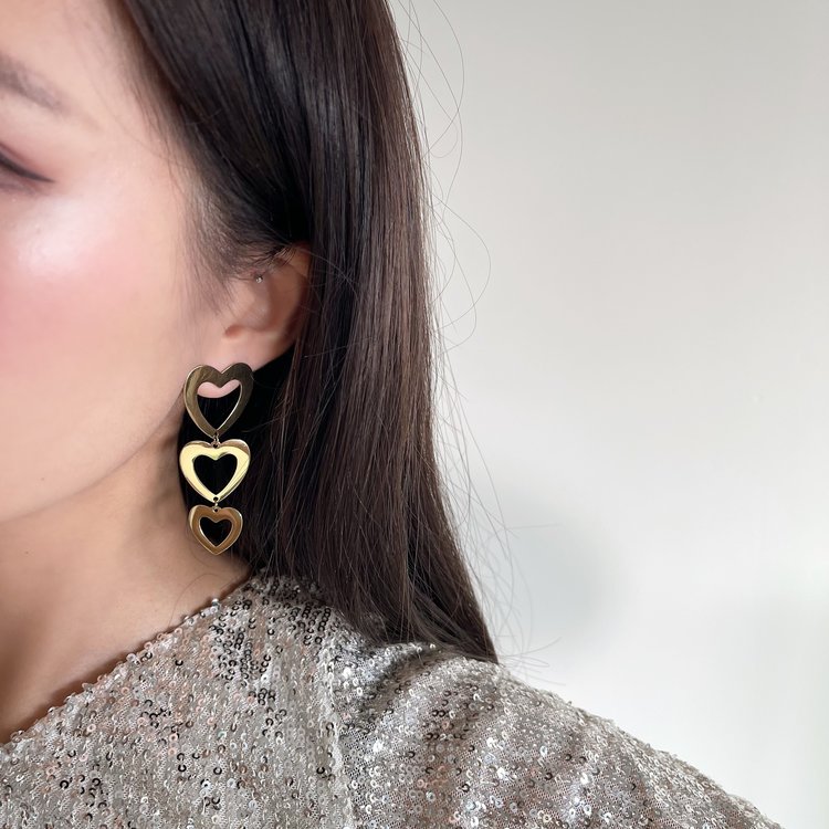 Silver Bold Triple Hearts Earrings