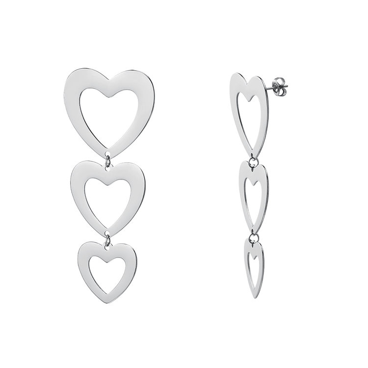 Silver Bold Triple Hearts Earrings