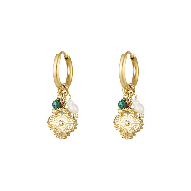 Gold Mixed Beads Clover Earrings