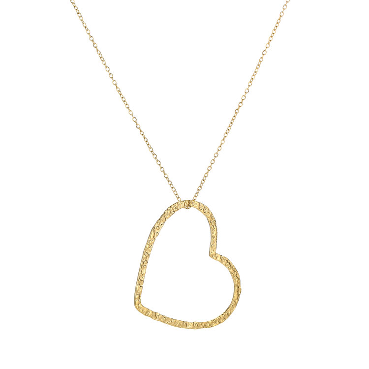 Gold Big Heart Charm Necklace