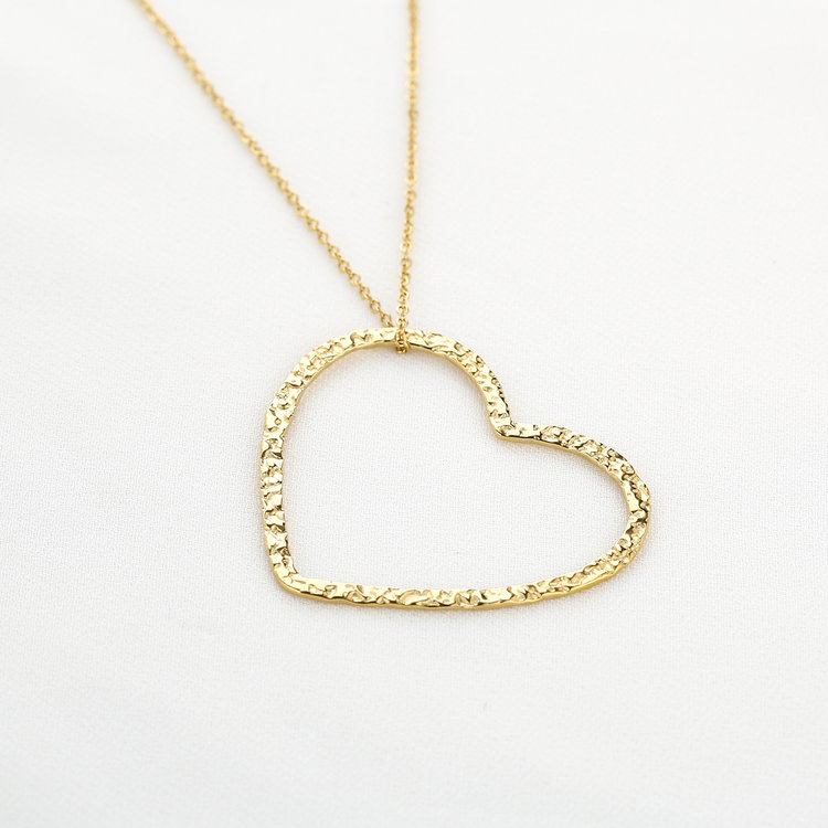 Gold Big Heart Charm Necklace