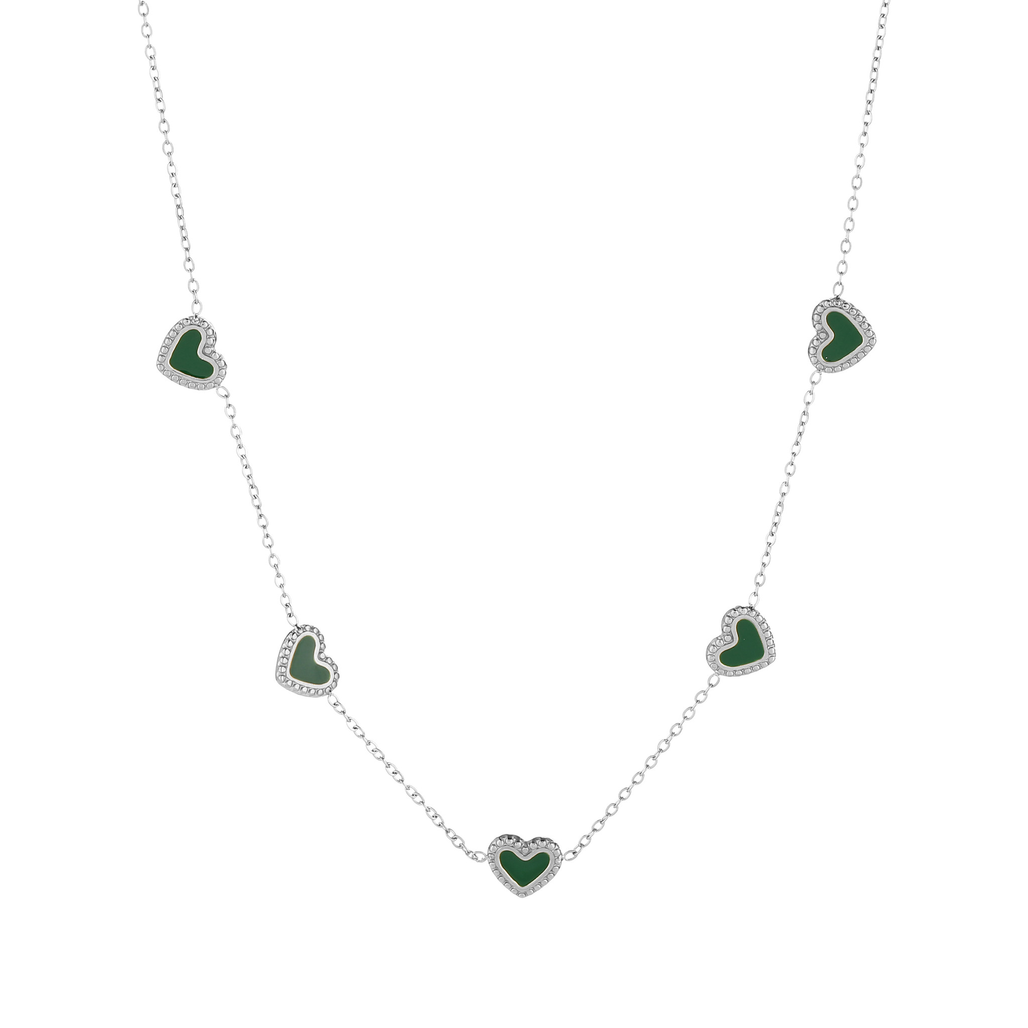 Silver Vintage Heart Necklace / Green - Hello My Love