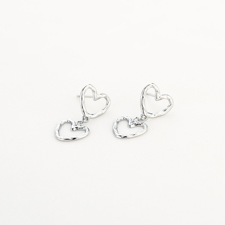 Silver Double Heart Earrings
