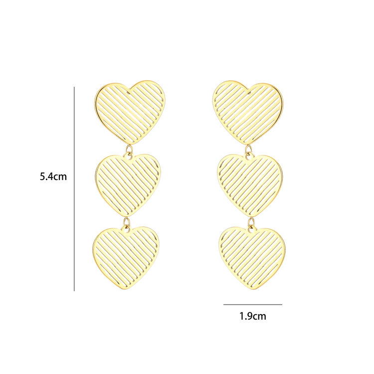 Gold Triple Textured Heart Earrings
