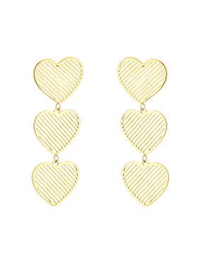 Gold Triple Textured Heart Earrings