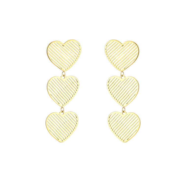 Gold Triple Textured Heart Earrings