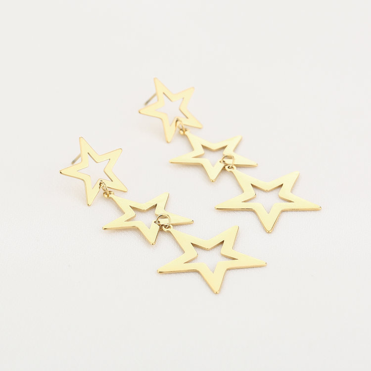 Gold Triple Open Stars Earrings