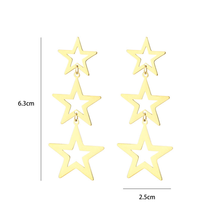Gold Triple Open Stars Earrings