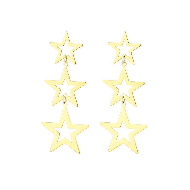 Gold Triple Open Stars Earrings