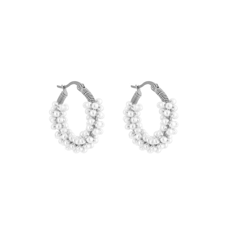 Silver Tiny Pearl Hoop Earrings