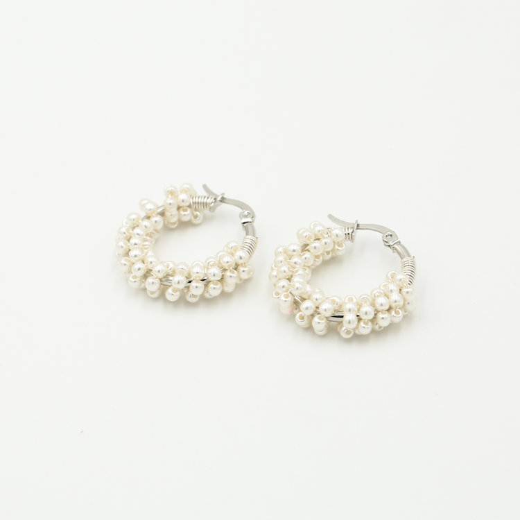 Silver Tiny Pearl Hoop Earrings