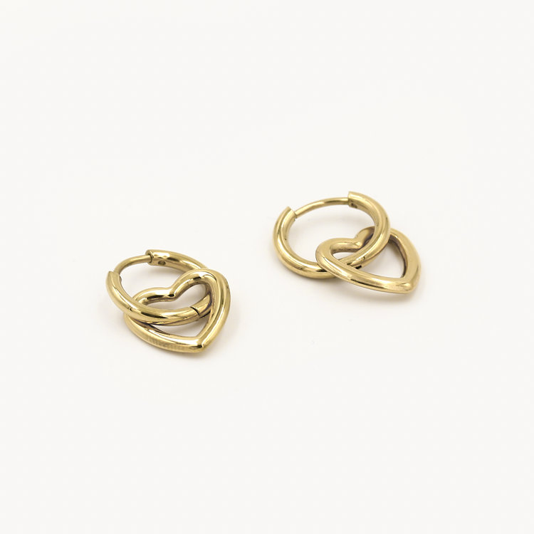 Gold Hollow Heart Earrings