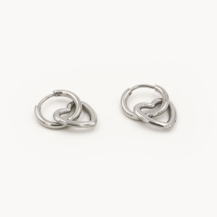 Silver Hollow Heart Earrings