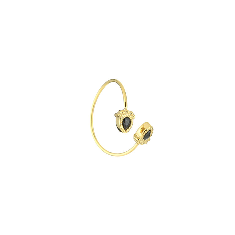 Gold Gemstone Wrap Ring / Black