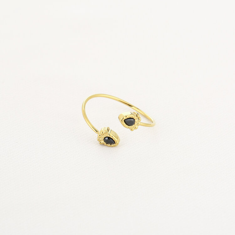 Gold Gemstone Wrap Ring / Black